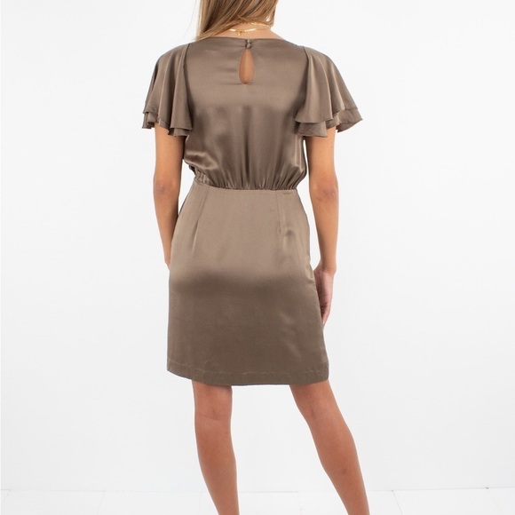 Banana Republic Chocolate Brown 100% Silk Dress Flutter Sleeves Size 12 NWT - Picture 3 of 11